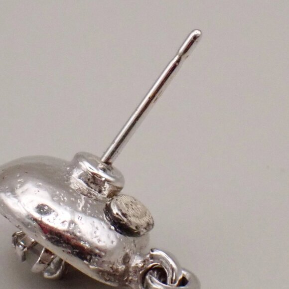 CHANEL CC Logo Rhinestone Camelia Piercing Earring 04P Silver France 38RF516 - Picture 10 of 11